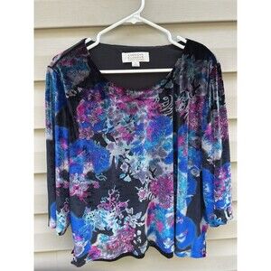 American Glamour Badgley Mischka Women’s Black Velvet Floral Top Whimsigoth L